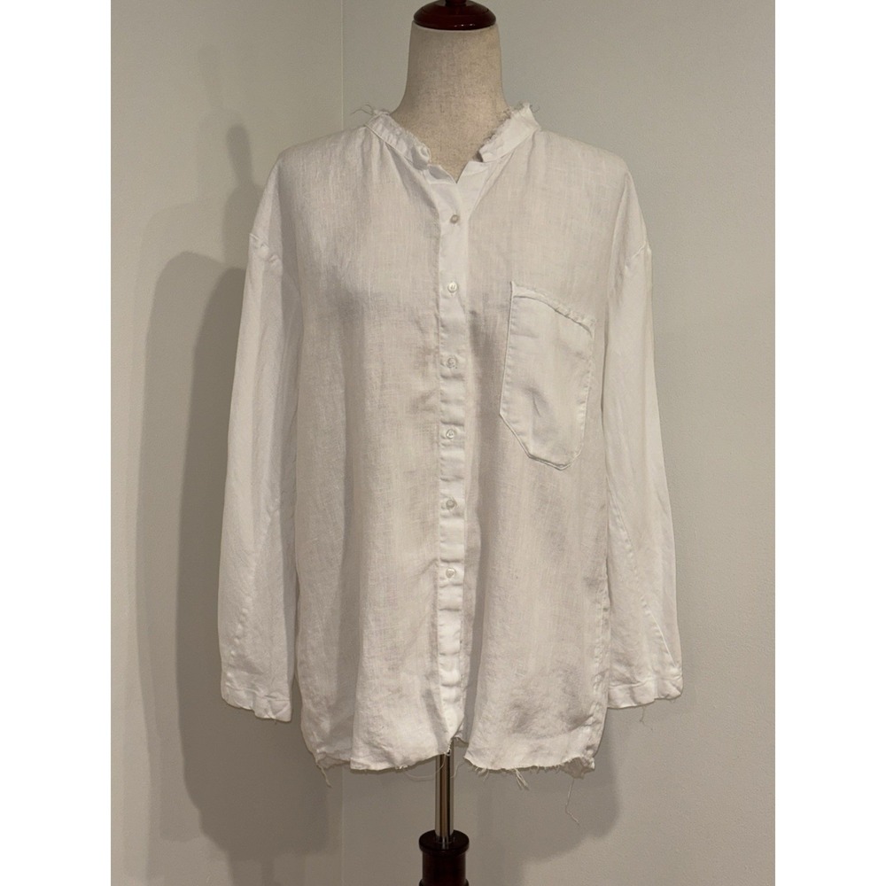 Kristensen Du Nord‎ Raw Hem White Long Sleeve Linen Shirt Size L Made in Italy